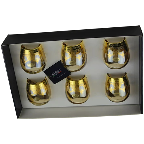 Art Décor Glass Model A309 - Set of 6 Pieces - Stemless Height 10,2 - Diameter 7 - Design Amalfi Ambra - Gold