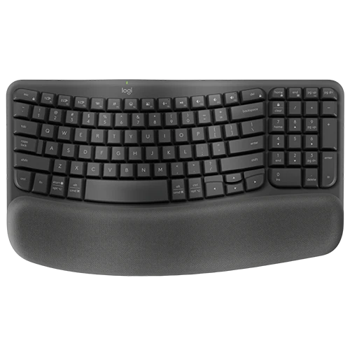 Logitech Wave Keys Ergonomic Keyboard - 75% Compact - Membrane - Bluetooth & Logi Bolt Wireless - Integrated Cushioned Palm Rest - Graphite
