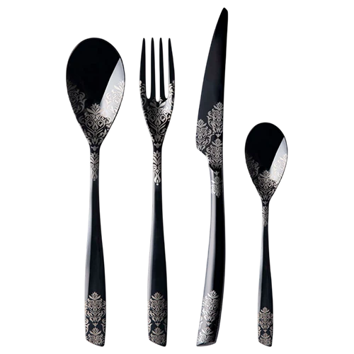 Bugatti Cutleries Riviera Dévoré Black Diamond 24 Pieces Set in Wood Box IBDDV-051W50MB - Black