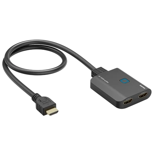 Hama 4K HDMI Splitter 205284 - 1-In / 2-Out Signal Distribution - Integrated Downscaling - Plug-and-Play Installation - Black