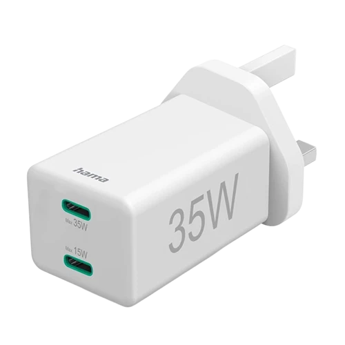 Hama Mini Charger 73210295 - 35W - Dual USB-C PD/QC Ports - Compact Mini Design - Advanced Safety Protection - White