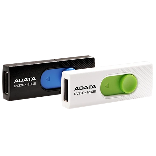Adata USB Flash Drive UV320 - Quick-Slide Capless Design - High-Speed USB 3.2 Gen 1 Interface - Integrated Strap Mount - Universal Compatibility - Backup ToGo Software
