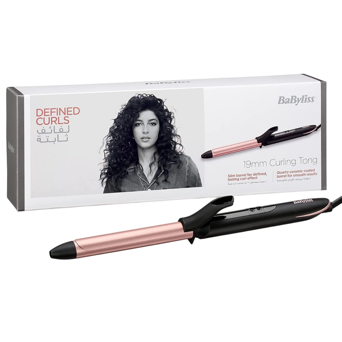Babyliss C450SDE Curling Iron - 19MM Curling Tong - Advanced Ceramics - Non Ionic 2.5m Swivel Cord - LED -  6 Heat Temps - Black / Pink