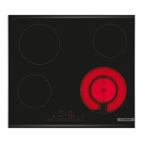 Bosch Series 6 Built-in Electric Hob 60 cm PKF675FP2E - Glass-ceramic Radiant Surface - DirectSelect Touch Control - PowerBoost Function - 4 Zones - Black