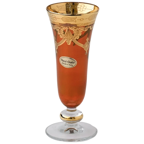 Art Décor Glass A2260 - Set of 6 Flute Sofia Glasses - Amalfi Ruby Cooked Design - Height 17,5 - Diameter 7 - Red