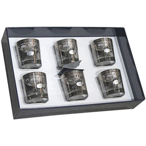 Art Décor Glass Model A1971 - Set 6 Pieces - Old Fashion - Height 9.6 - Diameter 8.7 - Design Amalfi Fumè Platino -  Transparent