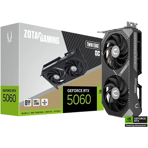 Zotac Gaming GeForce RTX 5060 Twin Edge OC Graphics Card PN-ZT-B50600H-10M - DLSS 4.0 8GB GDDR7 Memory - BladeLink Fan Design - Metal Backplate - Black