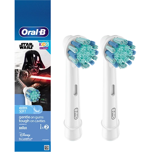 Oral-B Star Wars Replacement Brush Heads EB10S-2 - Extra-Soft Bristles - Small Round Brush Head - Raised Center Row - White