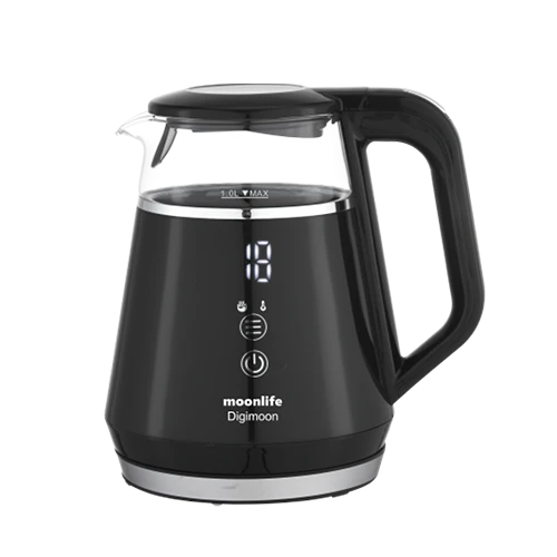 Moonlife Digimoon Kettle MF213 - 1L Capacity - Digital Temperature Display - 5 Adjustable Settings (40°C-100°) - 304 Stainless Steel Heating Element - Black