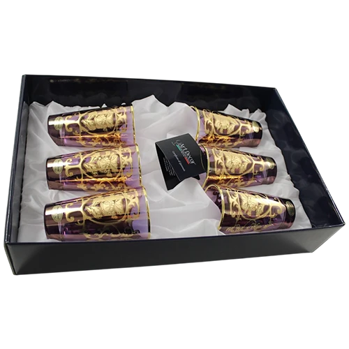 Art Décor Glass Model A3435 - Set of 6 Pieces - Bibita Palladio - Height 14,2 - Diameter 7.7 - Design Positano Ametista - Purple / Gold