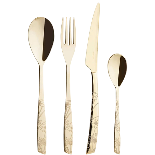 Bugatti Cutleries Riviera Lady Champagne ICHLD-067W50MB - Set of 24 Pieces in Wood Box - 18/10 Stainless Steel - Gold