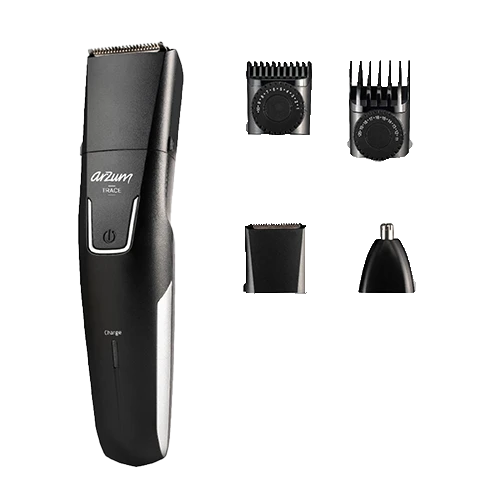 Arzum AR5200 Trace 5-in-1 Groomer Kit - Stainless Steel Blades - 40 Length Settings - 60-Minute Cordless Use - Washable Heads - Black
