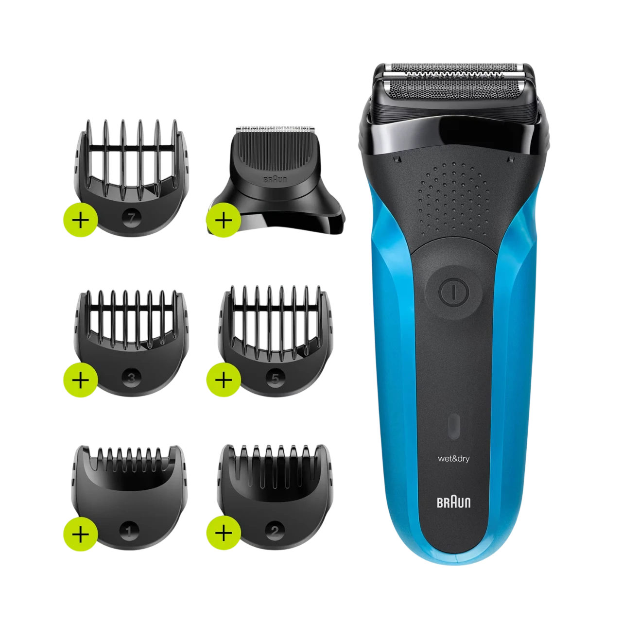 Braun 3-in-1 Shaver Series 3 310BT - Shaves, Trims, and Edges with 5 Combs and Wet and Dry Technology Pressure-Sensitive 3-Flex Head - Black/Blue