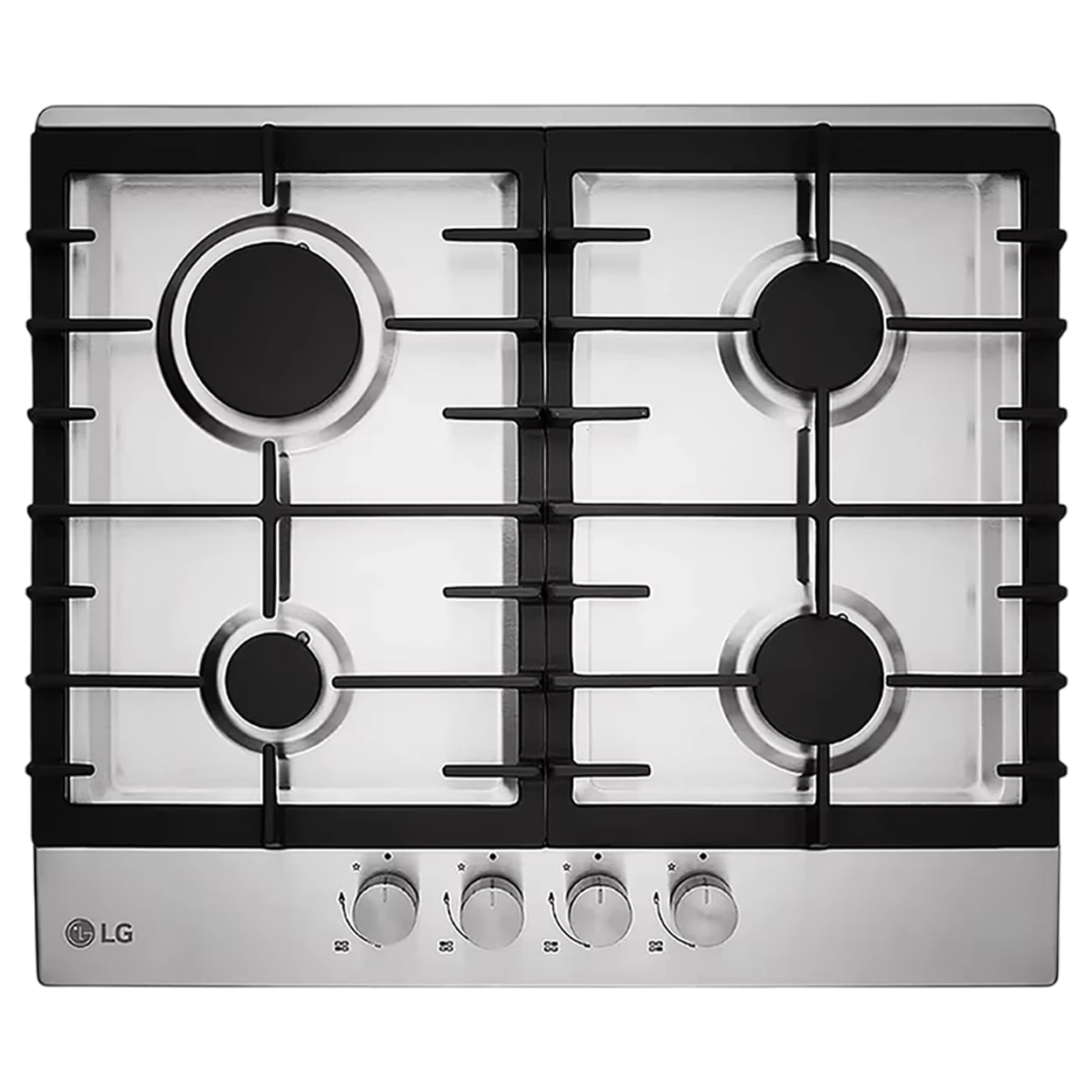 LG Built-In Gas Hob HU641BBG - 4 Versatile Burners - Auto-Ignition System - Gas Burner Extinction Detector - Durable Cast Iron Grates - Stainless Steel Finish - Silver