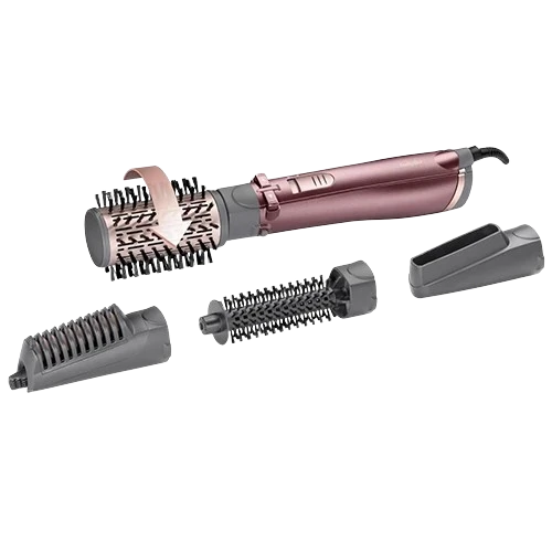 BaByliss AS960E Beliss Brushing Rotating Air Brush - 1000W - 4 Interchangeable Attachments - Ionic Frizz Control - 2 Heat Settings - Grey