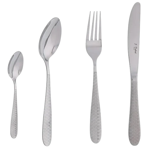 Jean Dubost Cutlery Box 24 Pieces - 6 Knives + 6 Forks + 6 Spoons + 6 Teaspoons - Flower Stainless Steel - Silver