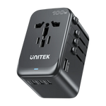 Unitek 100W Universal Travel Adapter P1123ABK - Advanced GaN Technology - 100W Ultra-Fast PD Charging - 5 in 1 Simultaneous Charging - Global Compatibility - Multi-Security Protection System - Black