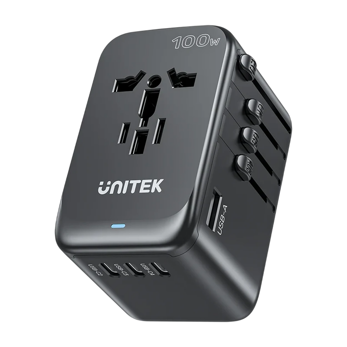 Unitek 100W Universal Travel Adapter P1123ABK - Advanced GaN Technology - 100W Ultra-Fast PD Charging - 5 in 1 Simultaneous Charging - Global Compatibility - Multi-Security Protection System - Black