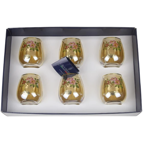 Art Décor Glass Model A3982 - Set of 6 Pieces - Stemless - Height 10,2 - Diameter 7 - Design Rosa Canina - Gold
