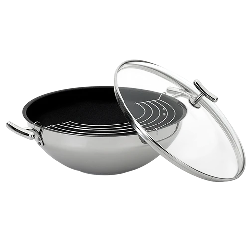 Silampos Yumi Glass Stainless Steel Non-Stick Wok with Handles and Grid 28 cm - Silver / Black