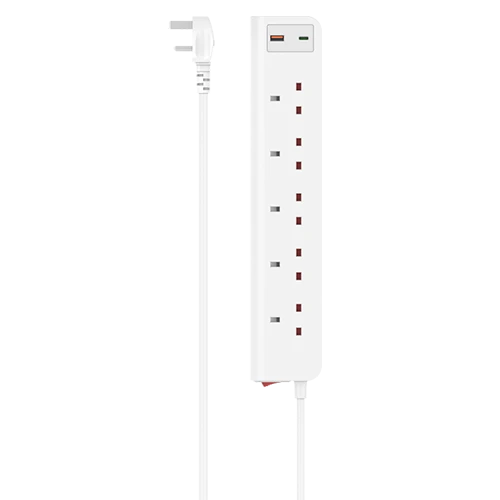 Hama UK Socket 3-Way with USB-C & USB-A PD D3223862 Fast Charge 20W Power Extension 2m - White