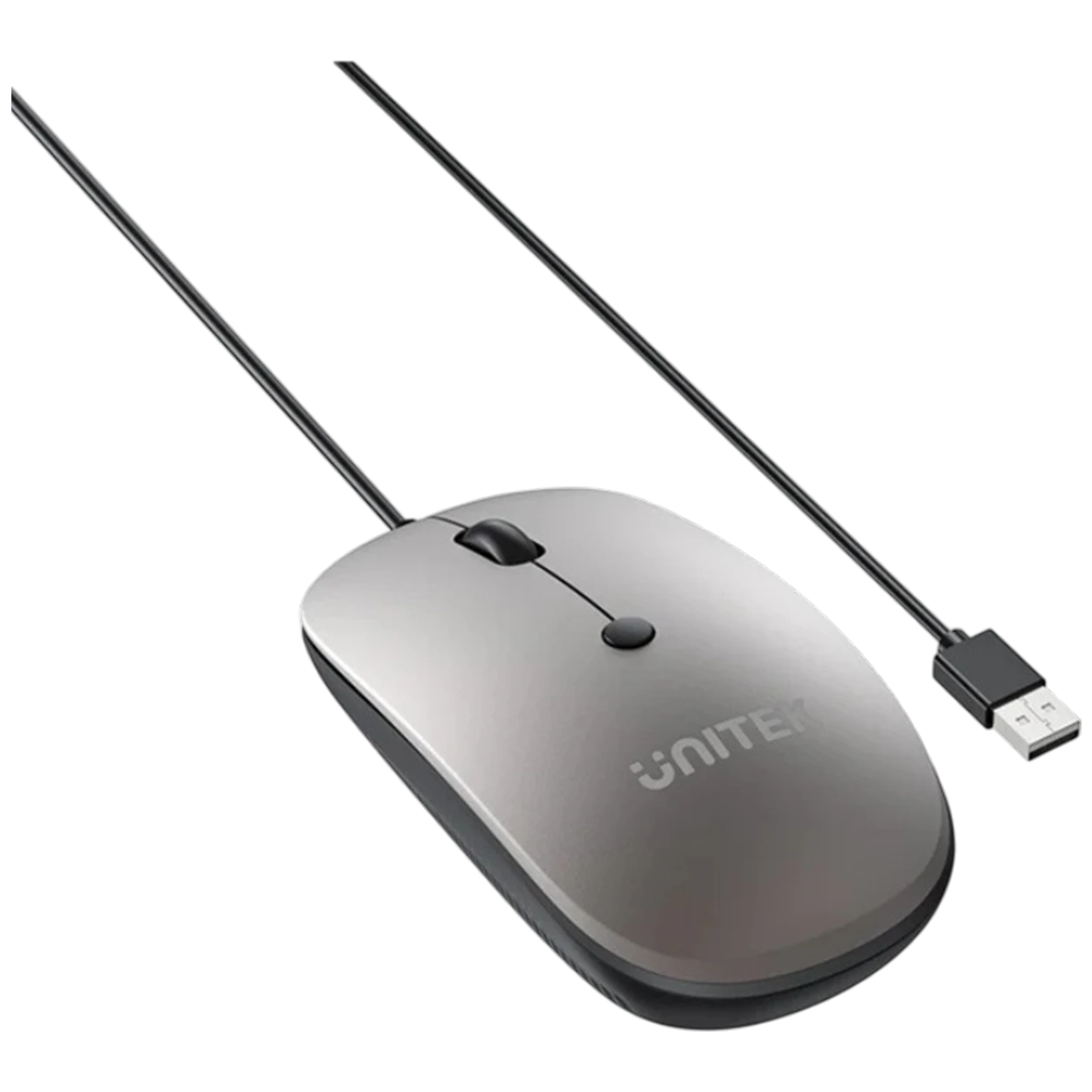 Unitek SlimTrack Wired Optical Mouse T060B - Silent Click Design - 1600 DPI Optical Sensor - Ambidextrous Design - 1.5 m Wired Connection - Wide System Compatibility - Grey