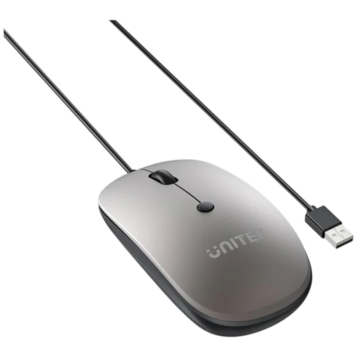 Unitek SlimTrack Wired Optical Mouse T060B - Silent Click Design - 1600 DPI Optical Sensor - Ambidextrous Design - 1.5 m Wired Connection - Wide System Compatibility - Grey