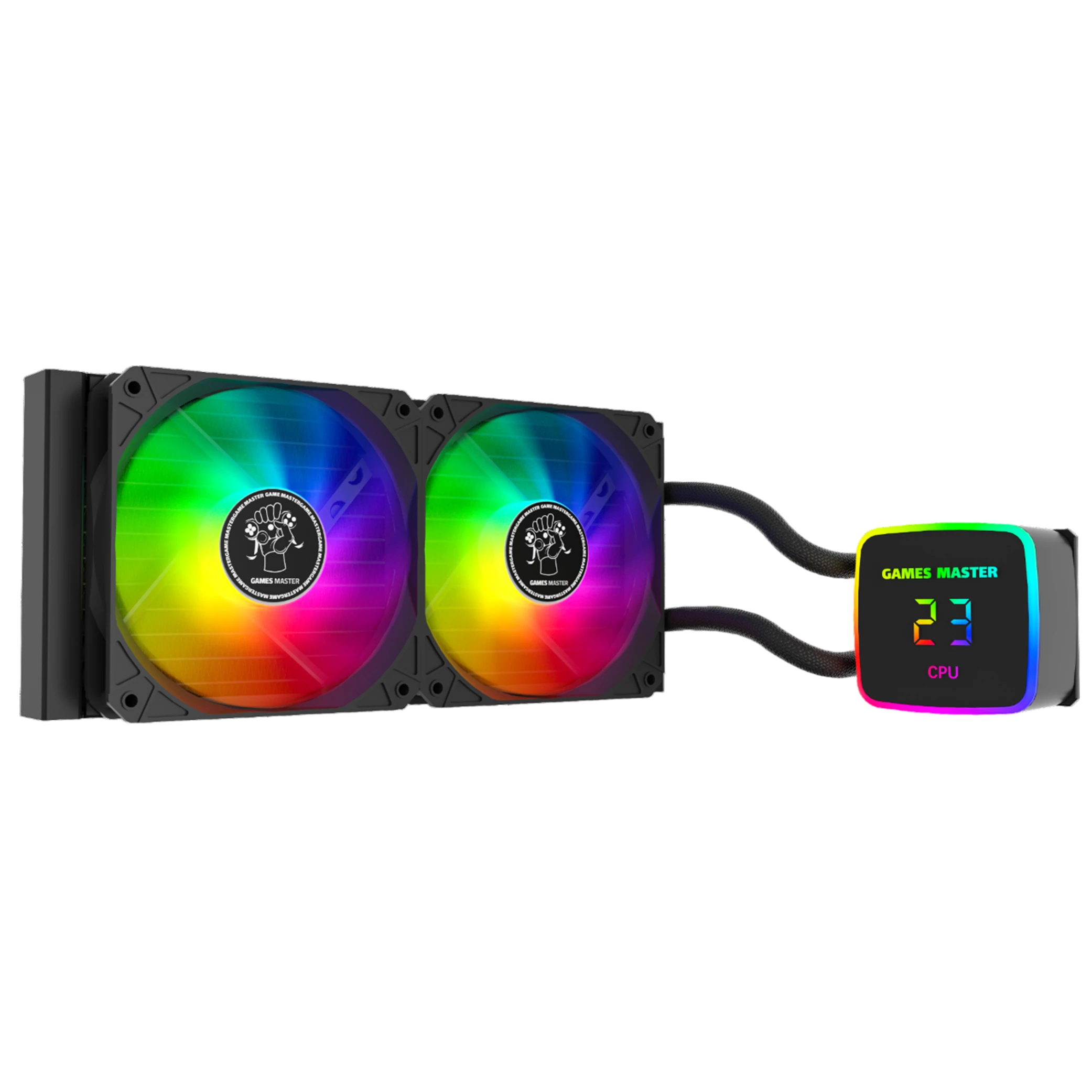 Games Master LZ240 Liquid Cooler - 240mm Radiator - RGB Lighting - Dual Fans - Intel & AMD Socket Support - Black