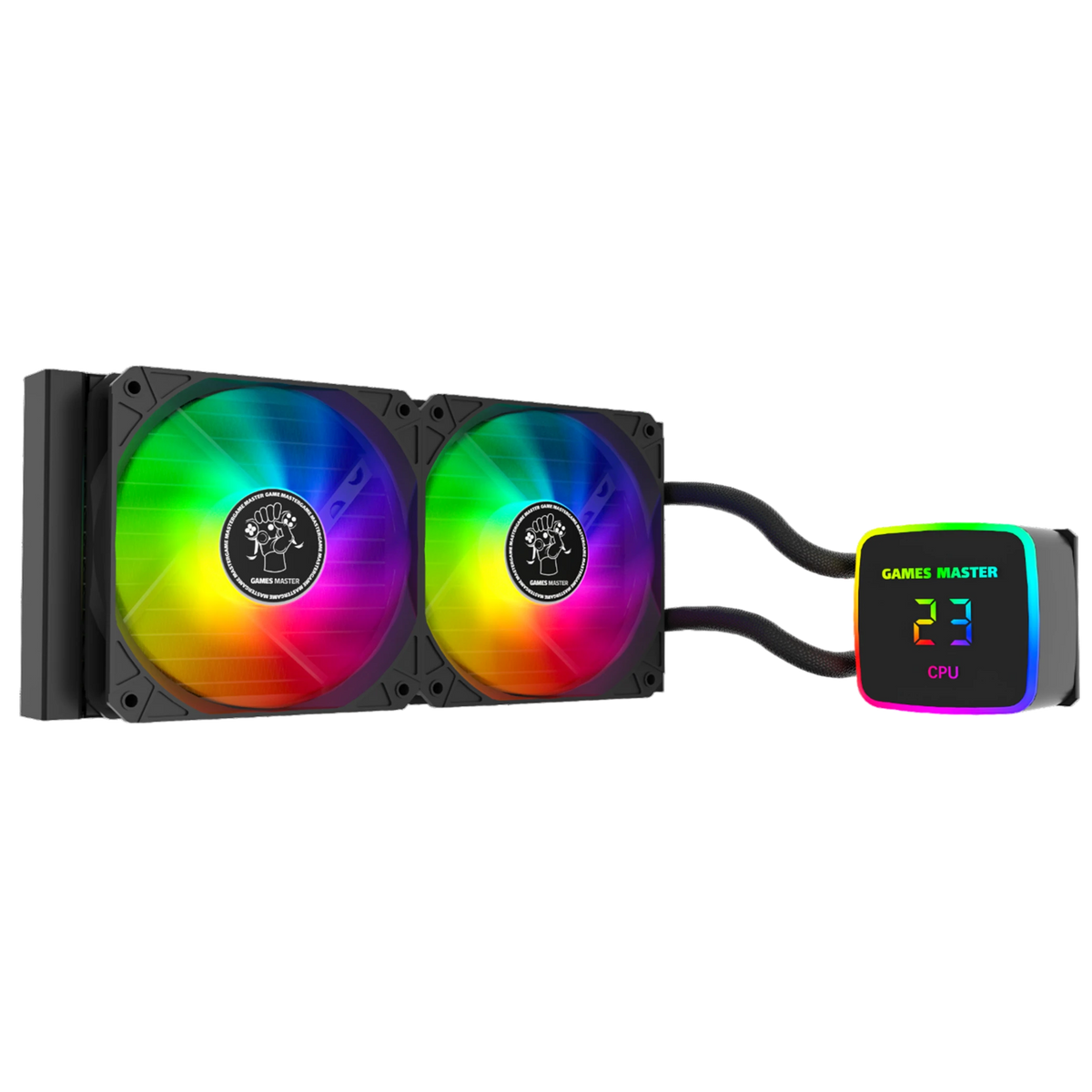 Games Master LZ240 Liquid Cooler - 240mm Radiator - RGB Lighting - Dual Fans - Intel & AMD Socket Support - Black