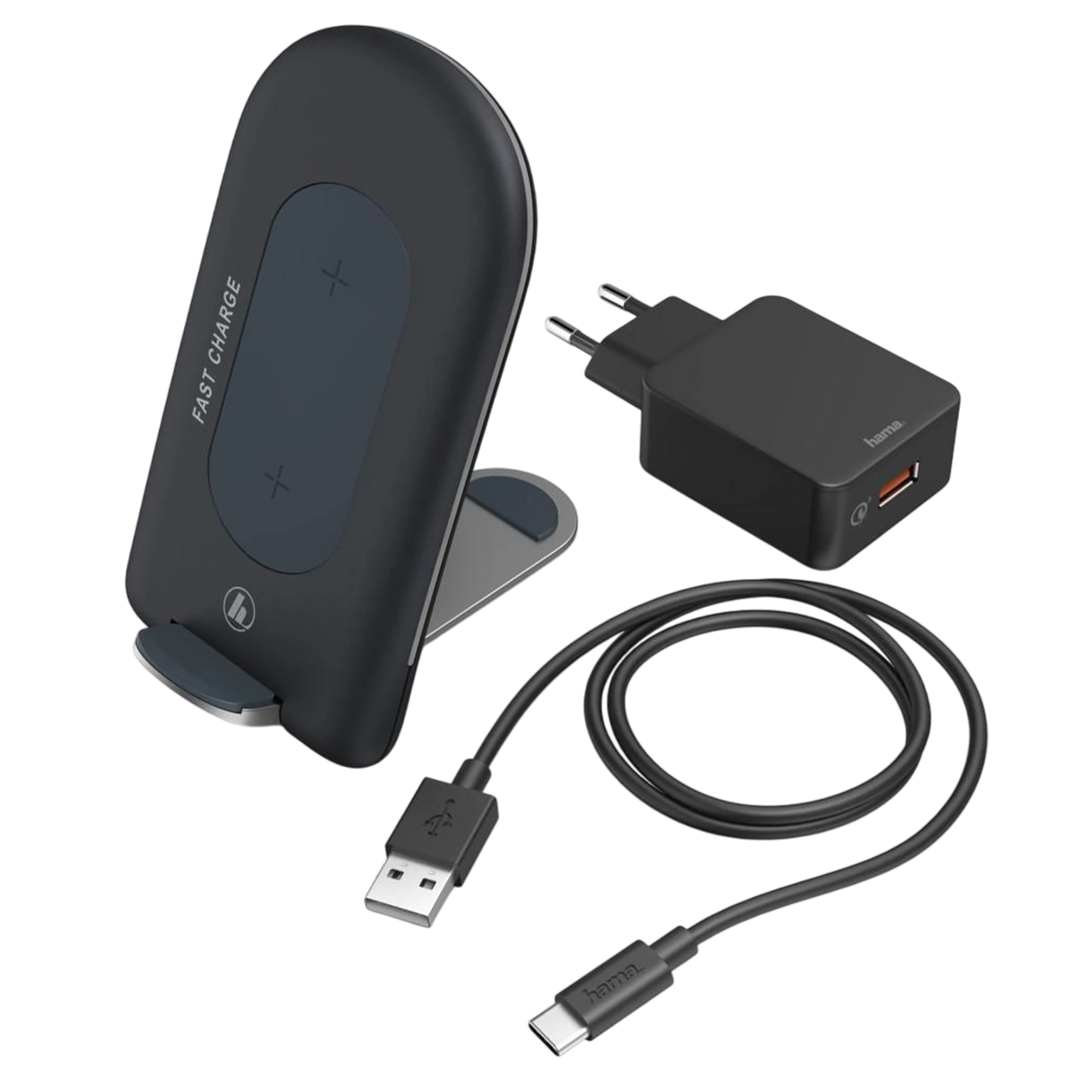 Hama QI-FC15S Wireless Charger Set 187262 - 15W - Comprehensive Protection - LED Indicator - Anthracite/Black