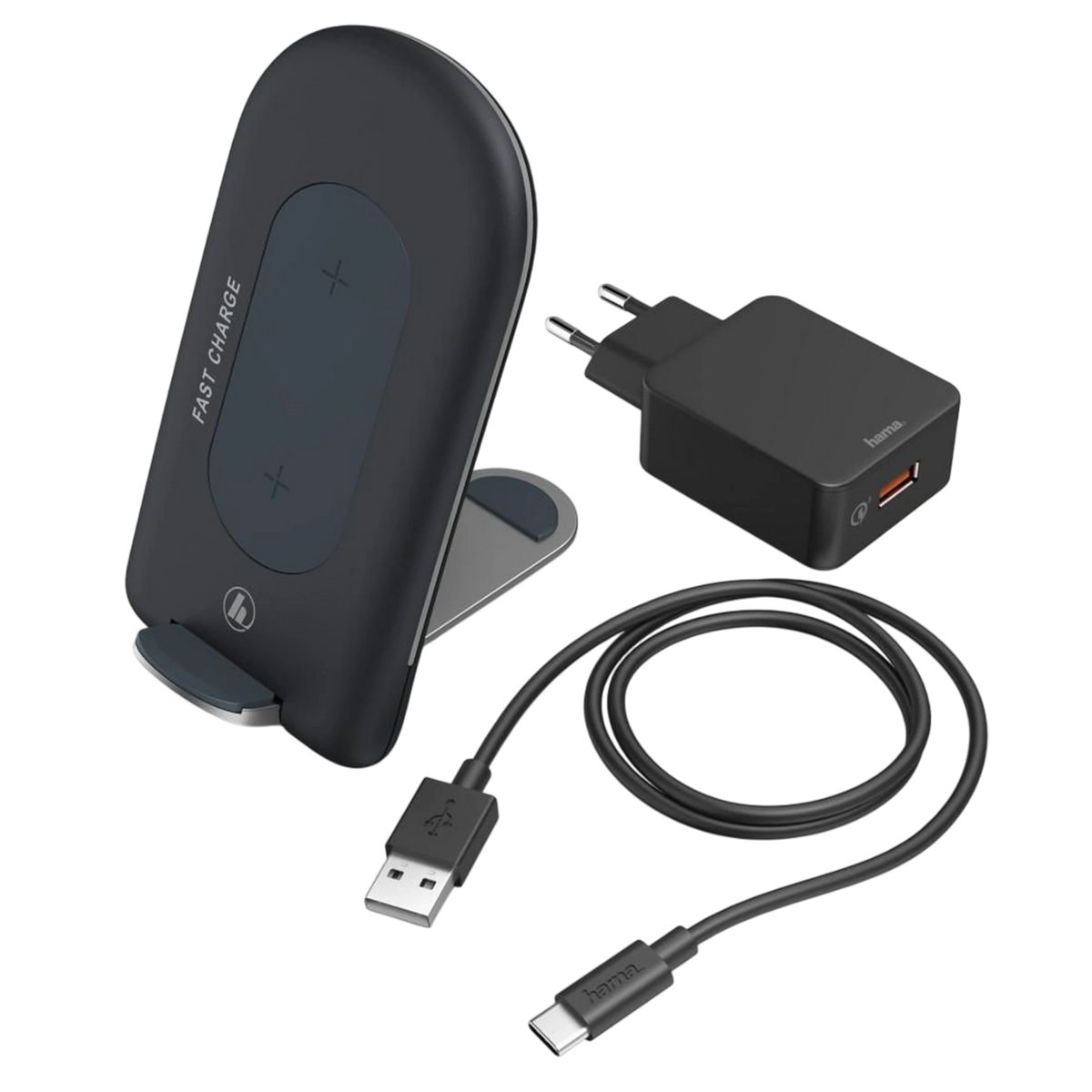 Hama QI-FC15S Wireless Charger Set 187262 - 15W - Comprehensive Protection - LED Indicator - Anthracite/Black