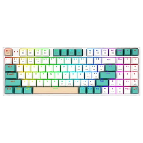 Redragon K643WGC-RGB PRO Mechanical Keyboard - 90% 94 Keys - Red Switch - Tri-Mode Connectivity - Hot-Swappable - White