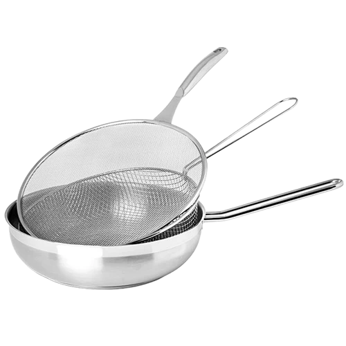Silampos Stainless Steel Nautilus Frypan Chip Pan with Basket and Guard 24 cm - Silver
