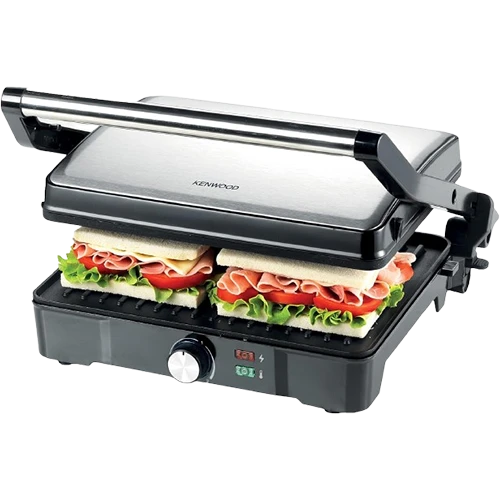 Kenwood Contact Grill HGM31.000SI - 2000W - 3 Adjustable Grilling Positions - Non-Stick Plates - Silver