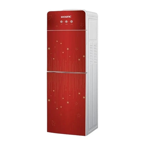 Shownic Water Dispenser with Refrigerator- Three Water Outlets- High Efficiency Compressor Cooling - Sleek Tempered Glass Design