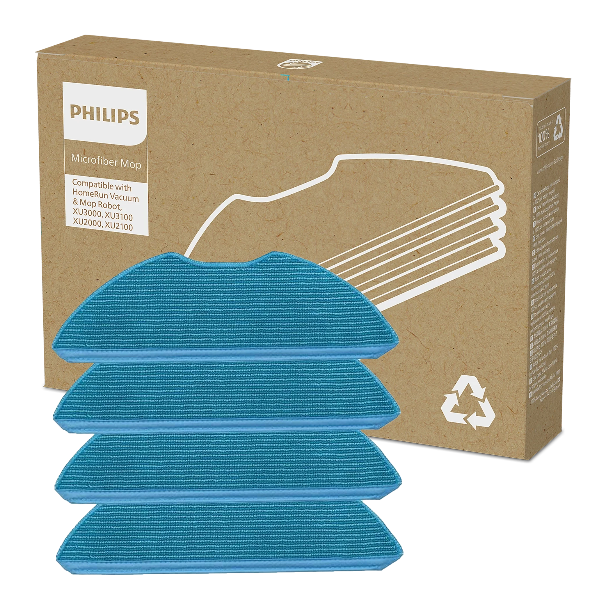 Philips Robot Mop Pads For HomeRun 2000 & 3000 Series XV1430/00 Washable Microfiber Mop Pads x4