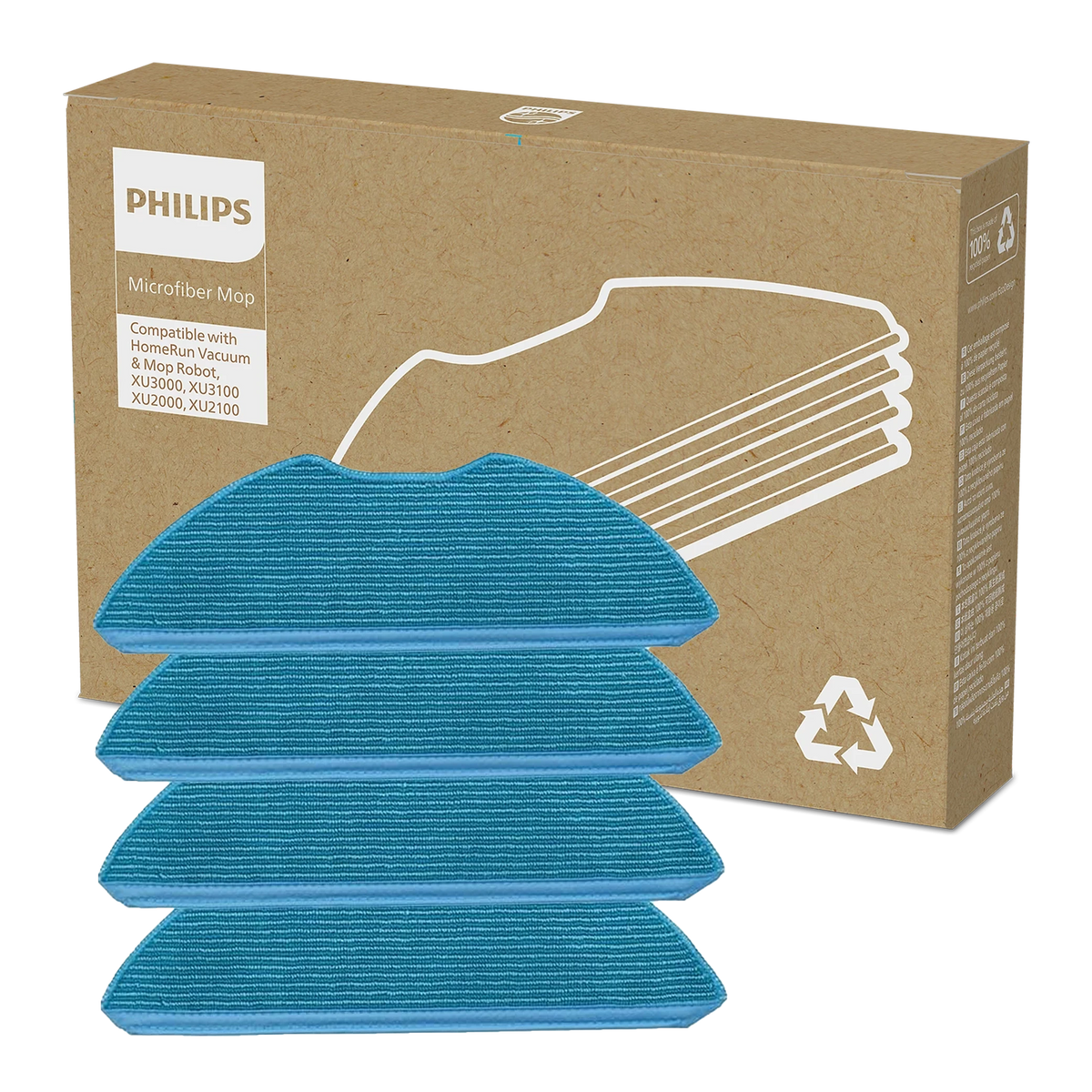 Philips Robot Mop Pads For HomeRun 2000 & 3000 Series XV1430/00 Washable Microfiber Mop Pads x4
