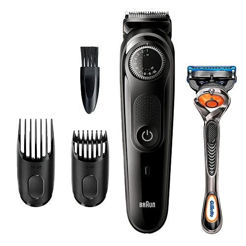 Braun Beard Trimmer 3 Series BT3242 Gillette Fusion5 ProGlide Razor - Trims Short to Medium Beards and Clips Hair with Lifetime Sharp Blades - Black