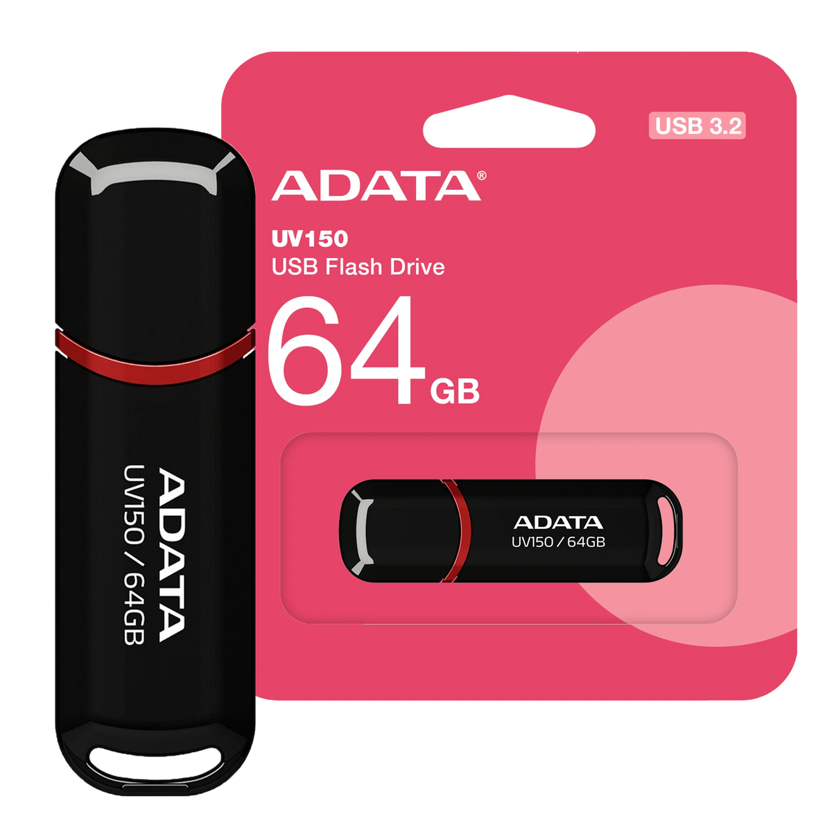 Adata UV150 USB Flash Drive - USB 3.2 Gen1 - Up to 100 MB/s - Black