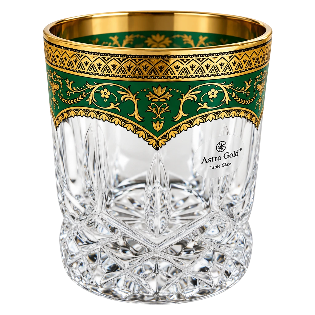 Astra Gold Crysta Model Opera B2 OEGG Whisky Glasses 0.3 L - Set of 6 Pieces - in Flora's Empire Golden Green Decor 24-657 - Green