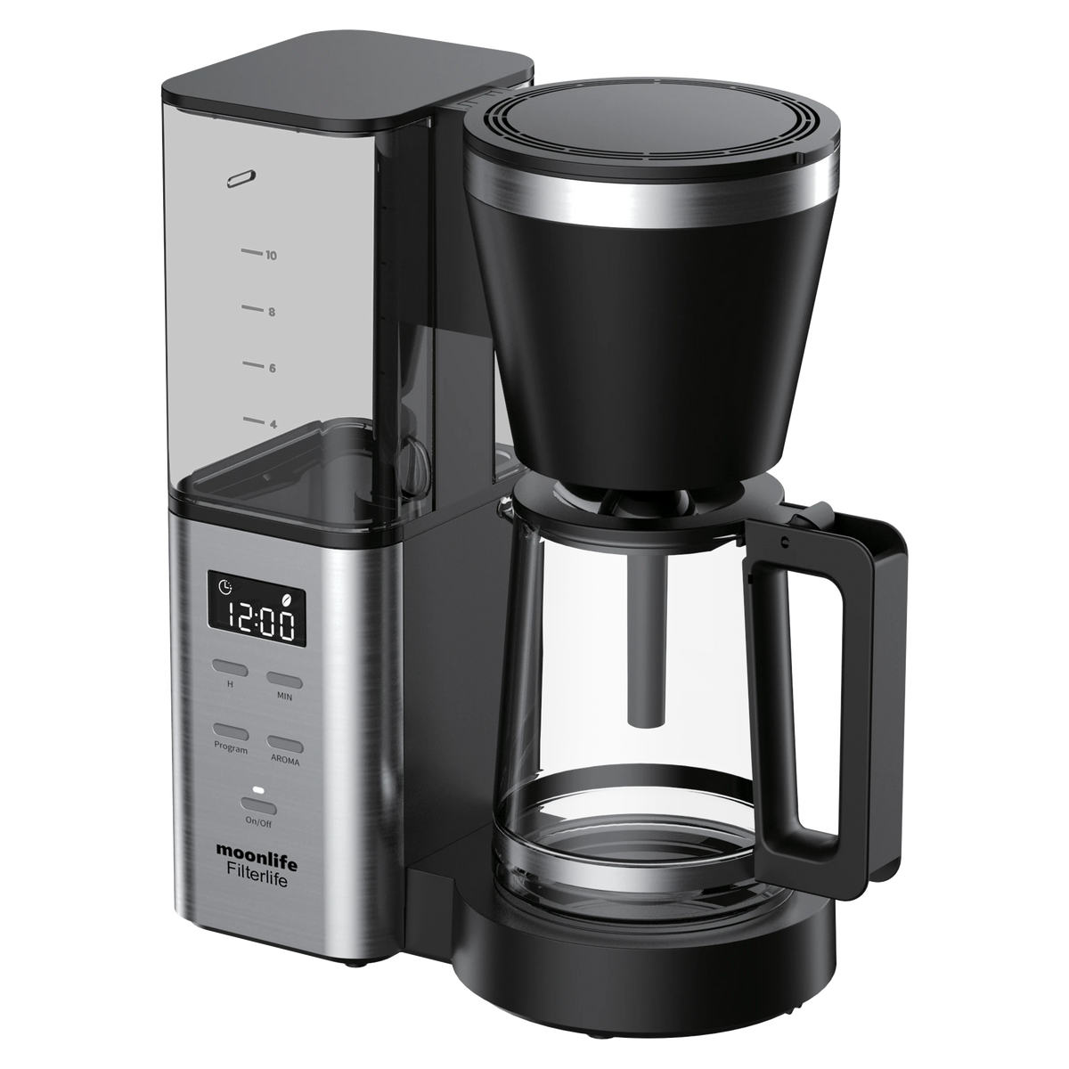 Moonlife Filterlife Coffee Machine MF220 - 1.25L Water Tank - 1000W - Keep Warm Function - High-Temperature Glass Carafe - Black