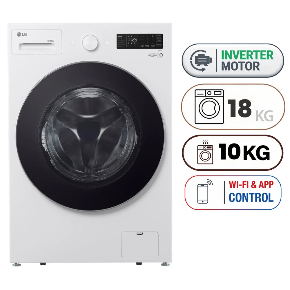 LG WDN1810WRP Front Load Washing Machine and Dryer - 18 kg - 10 kg - Inverter - Essence White