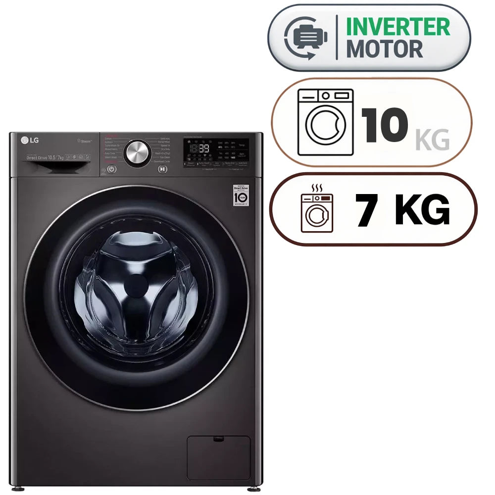 LG WDV9142BRP Washing Machine - 10.5 kg - 7 kg Drying - Inverter - Black Steel