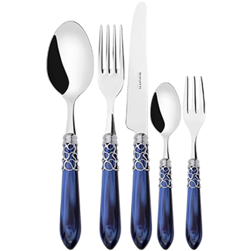 Bugatti Cutleries Melodia Chromed Ring 99-EMMLC2MS6030 - Gallery Set of 30 Pieces - 18/10 Stainless Steel - Handcrafted Acrylic Handle - Blue