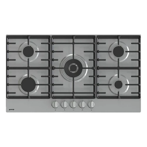 Gorenje Built in Gas Hob 90 cm GW9C51X - BigSurface Design - Cast iron ProGrids - Powerful Wok Burner - 5 Burners - Stainless Steel- Silver