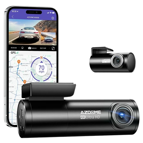 Azdome M300S 4K 2-Channel Dashcam - Voice Control - Built-in GPS - with 64GB TF Card - Black