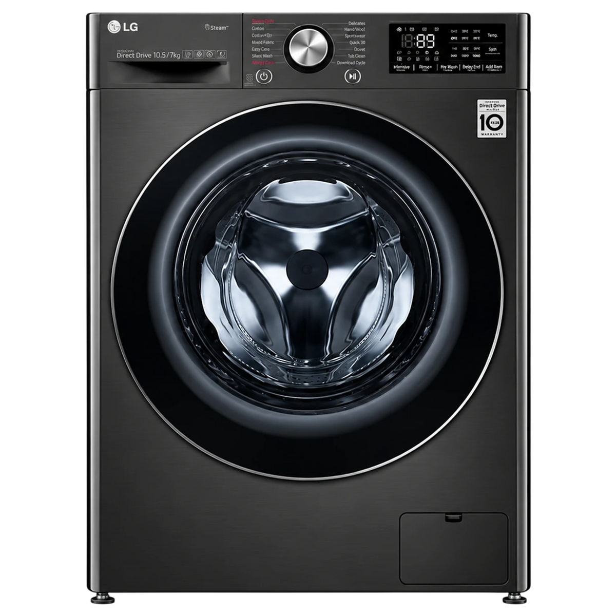 LG Front Load Washer and Dryer WDV9142BRP - 10.5/7 Kg Capacity - 1400 RPM Spin Speed - AI DD Intelligent Fabric Care - TurboWash 360˚ - Steam+ Technology - ThinQ Smart Appliance - Black Steel
