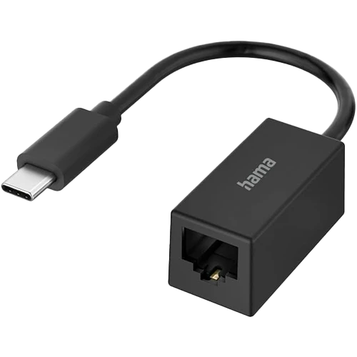 Hama Network Adapter 200322 USB-C Plug - LAN Ethernet Socket Gigabit Ethernet - Wide Compatibility - Plug and Play - Black