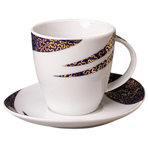 Thun Modern Coffee Cup Set - Navy Gold Design - Set of 6 Pieces - White / Navy