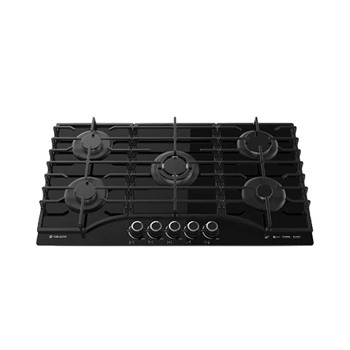 Orado Built in Gas Hob 90 cm OR-VERSA 945 GBH - Tempered Black Glass - Cast Iron Pan Support - 5 Sabaf Burners - Black